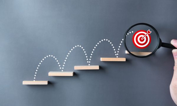 strategy plan of stairs leading to bullseye target