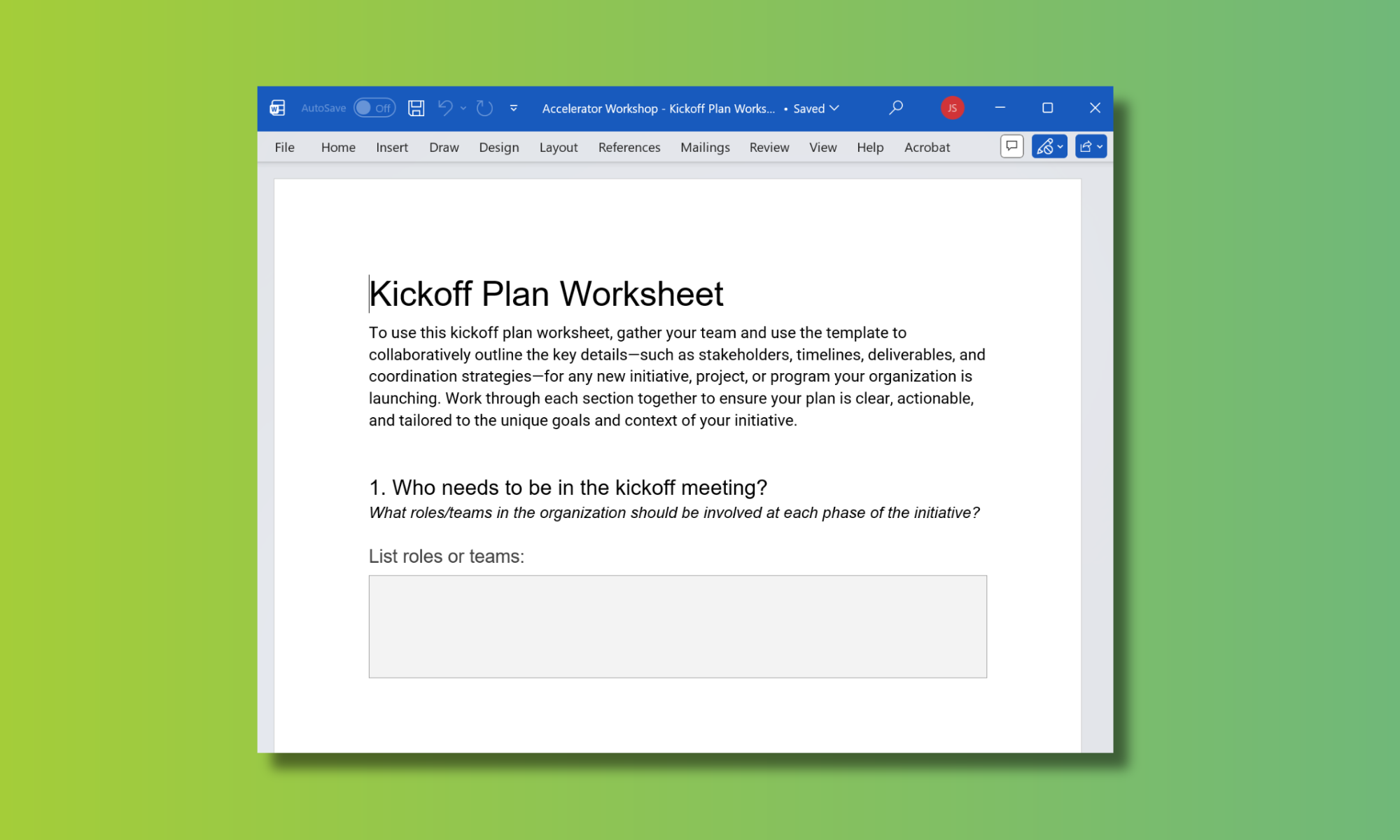 kickoff plan worksheet